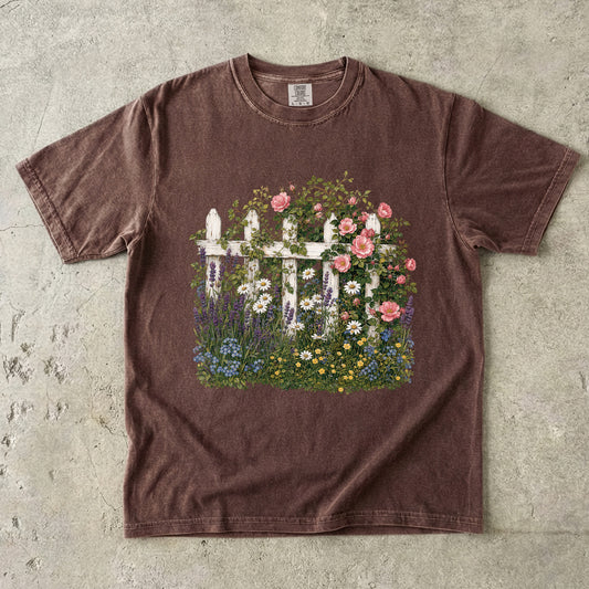 Cottage Fence Wildflower Garden T-Shirt