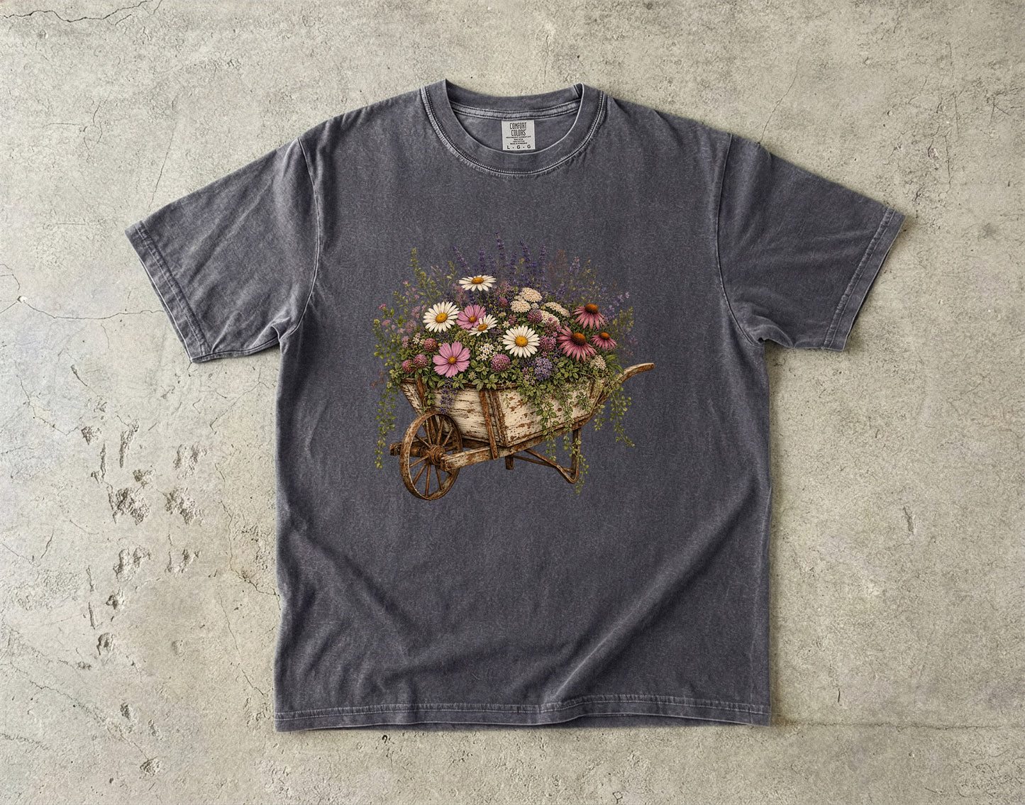 Antique Wheelbarrow Wildflower T-Shirt