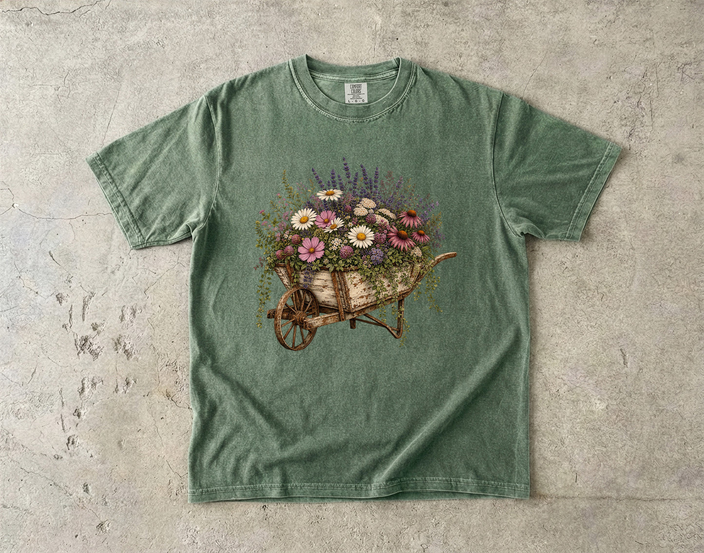 Antique Wheelbarrow Wildflower T-Shirt