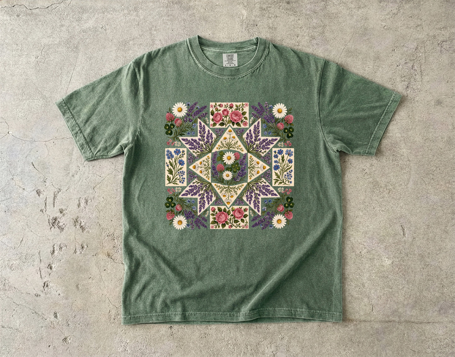 Wildflower Quilt Block Floral T-Shirt