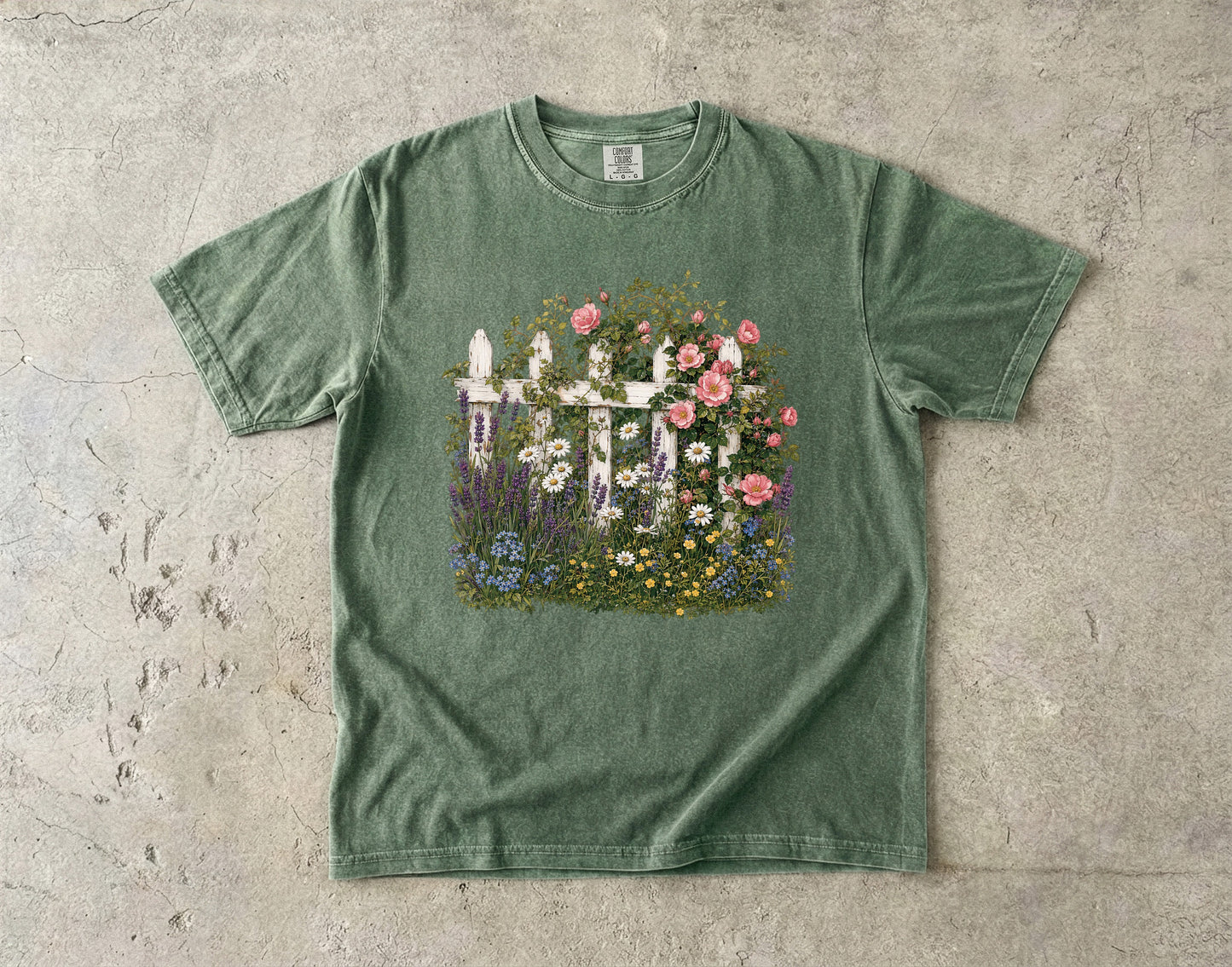 Cottage Fence Wildflower Garden T-Shirt