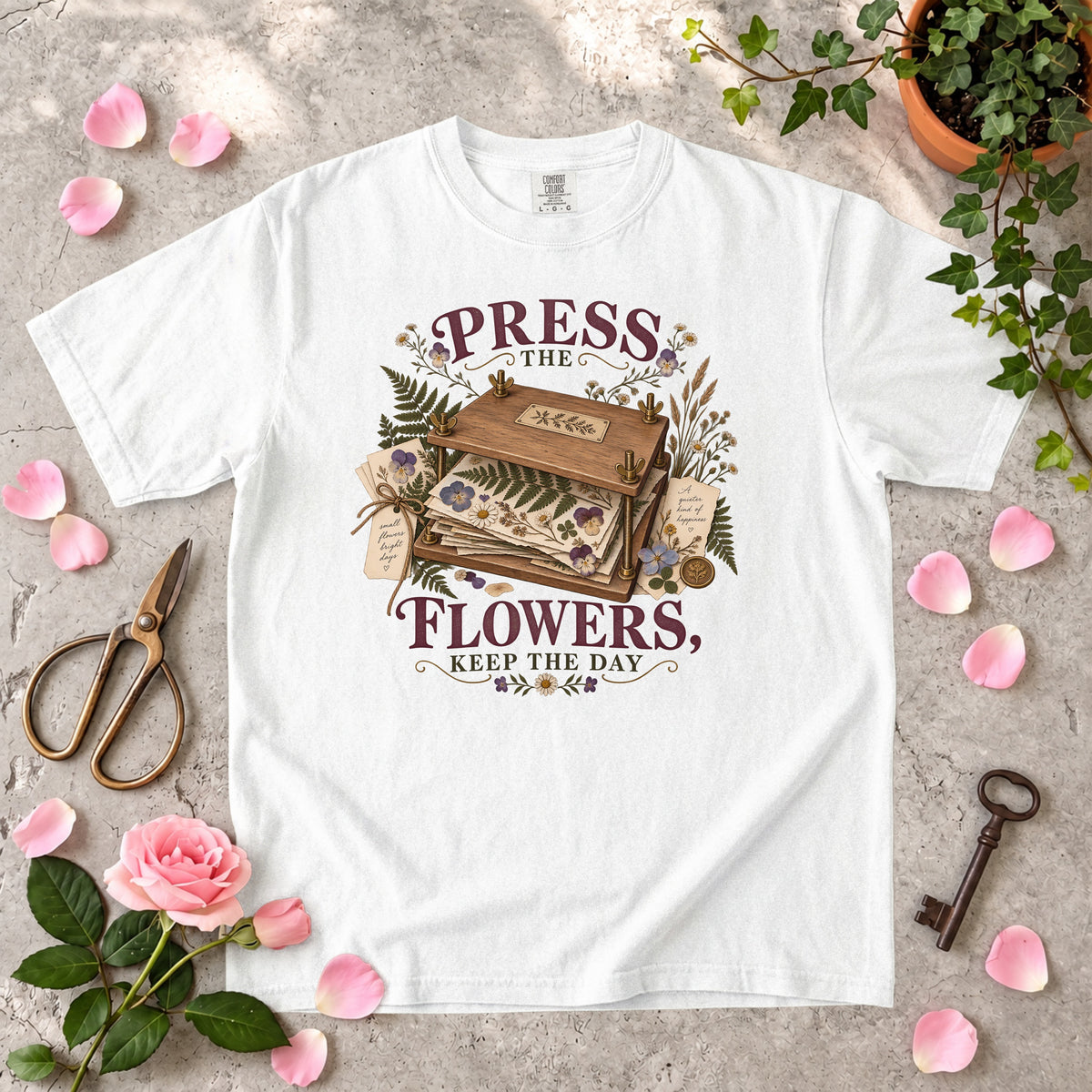 Press the Flowers, Keep the Day T-Shirt