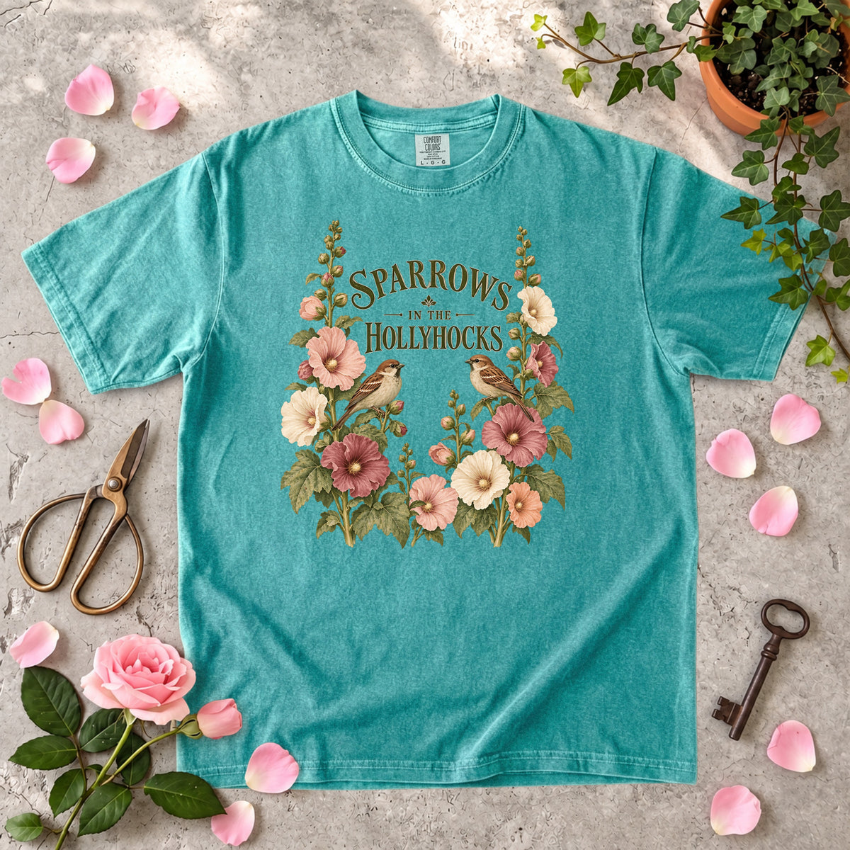 Sparrows in the Hollyhocks T-Shirt