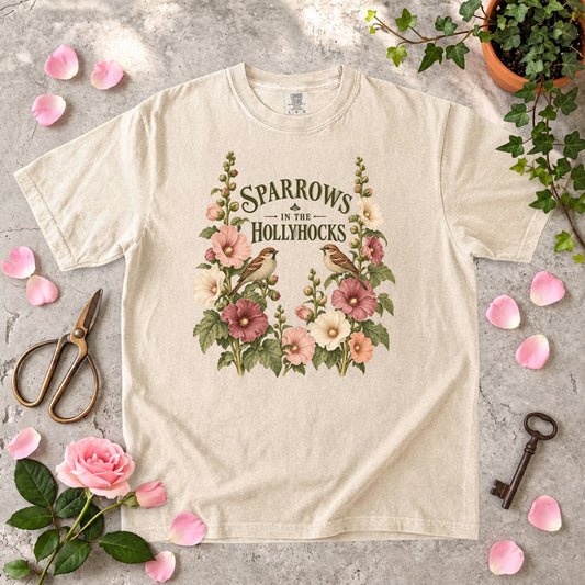Sparrows in the Hollyhocks T-Shirt
